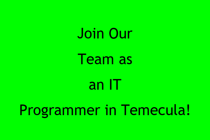 Join Our Team as an IT Programmer in Temecula