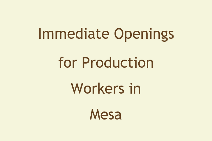 Immediate Openings for Production Workers in Mesa