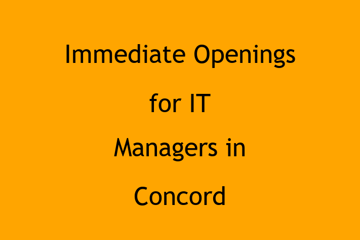 Immediate Openings for IT Managers in Concord