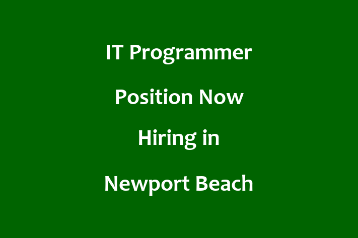 IT Programmer Position Now Hiring in Newport Beach