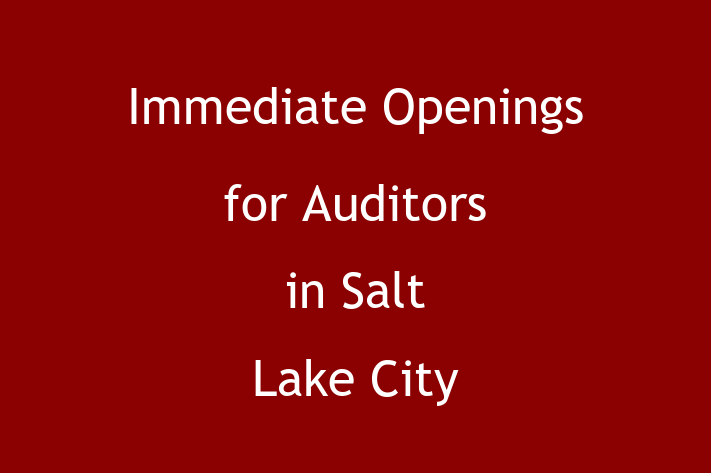 Immediate Openings for Auditors in Salt Lake City