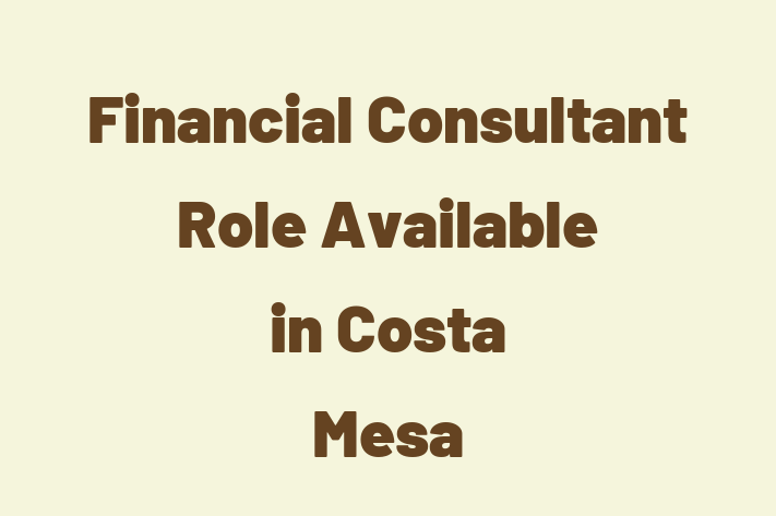 Financial Consultant Role Available in Costa Mesa