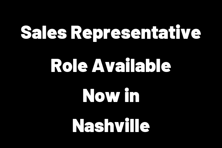 Sales Representative Role Available Now in Nashville